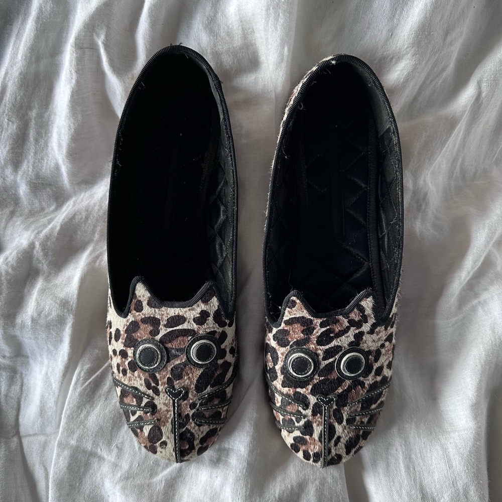 Marc by Marc Jacobs Vintage Leopard-Print Cat Face Slip-On Flats - Black/Tan